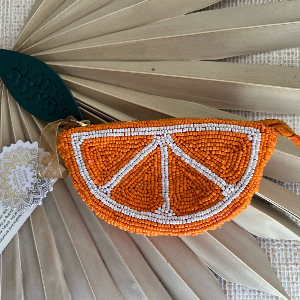 Viral Orange Beaded Citrus Orange Coin Purse, NWT, Made In India